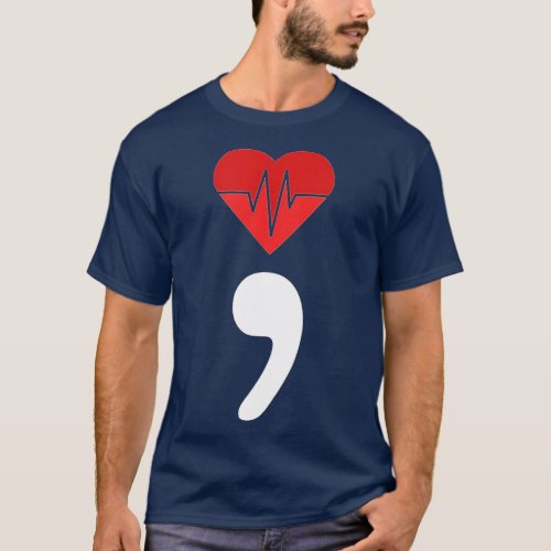 Semicolon Heartbeat  Suicide Depression Prevention T_Shirt
