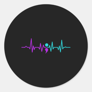 Semicolon Heartbeat Suicide Prevention Awareness  Classic Round Sticker