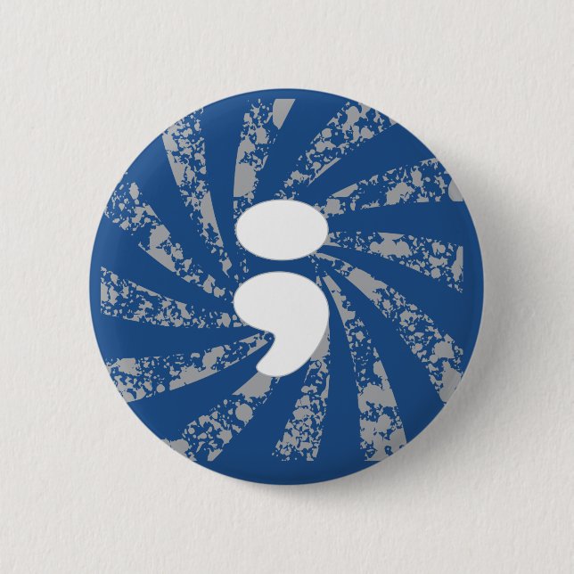 Semicolon on grunge rays button (Front)