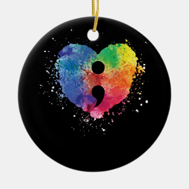 Semicolon Project Mental Health Awareness Ceramic Ornament (Front)
