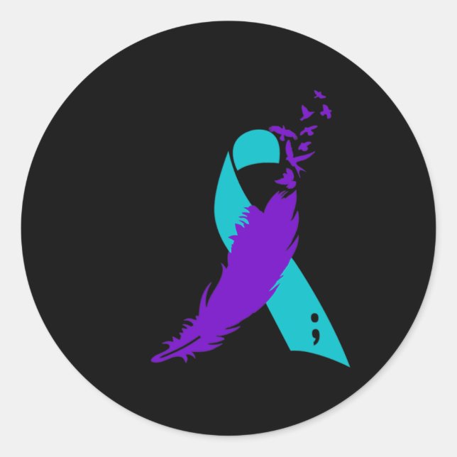Semicolon Suicide Awareness Ribbon  Classic Round Sticker (Front)