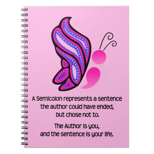 Semicolon SuicideDepression Awareness Butterfly Notebook