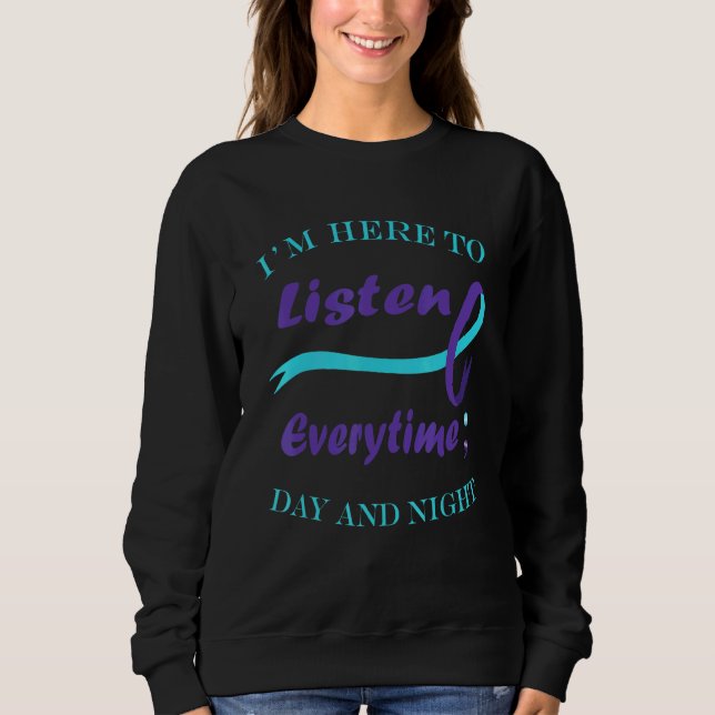 Semicolon Teal Purple Ribbon Suicide Prevention Aw Sweatshirt (Front)