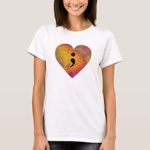 Semicolon Watercolor Heart Mental Health Awareness T_Shirt