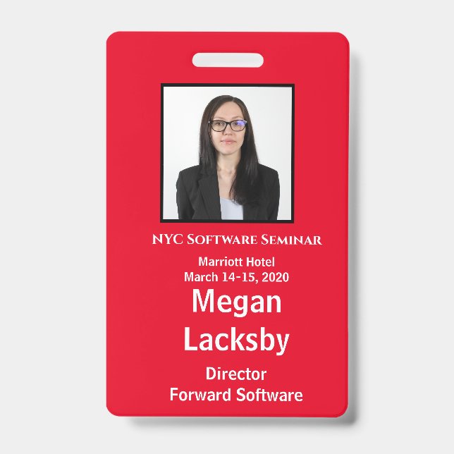 Seminar Attendee Red and White Vertical Badge (Front)