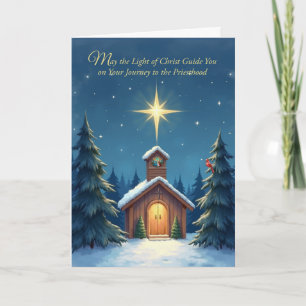 Seminarian Christmas Blessings Snowy Chapel Star Card
