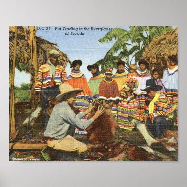 Seminole Indians, Fur Trading, Everglades Vintage Poster (Front)