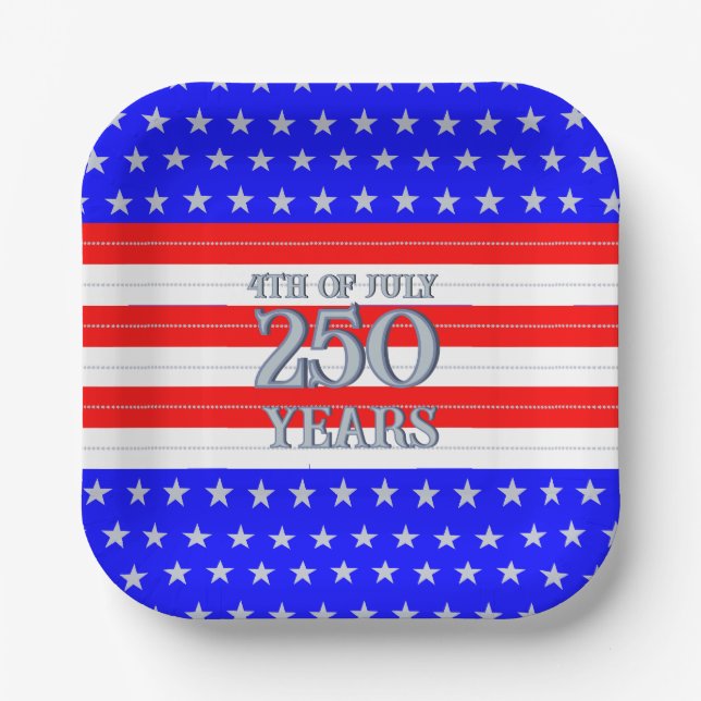 Semiquincentennial Red White Blue Stars Stripes 25 Paper Plates (Front)