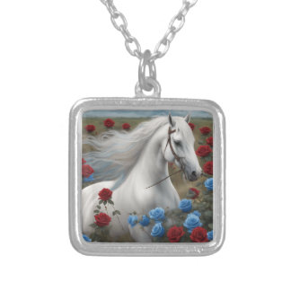 Semiquincentennial stallion silver plated necklace