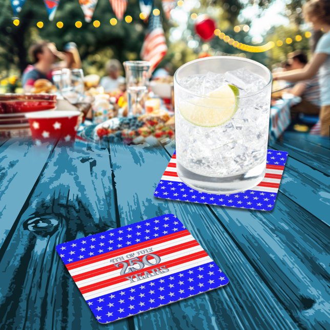 Semiquincentennial Stars & Stripes 250 Years Square Paper Coaster (Creator Uploaded)