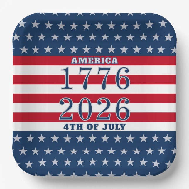 Semiquincentennial Stars Stripes America 1776 2026 Paper Plates (Front)