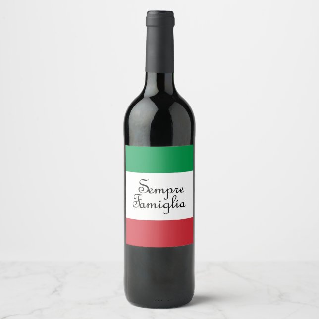 Sempre Famiglia and Italian flag colors Wine Label (Front)