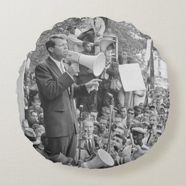 Sen. Robert Kennedy Campaigning for US President   Round Pillow (Front)