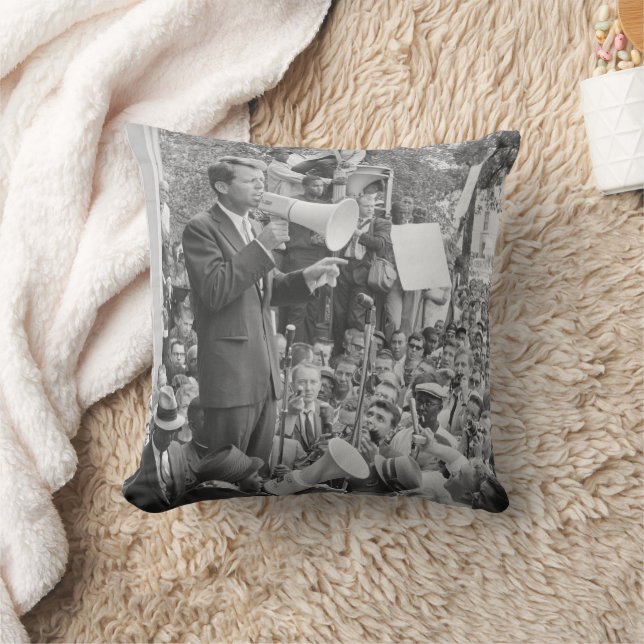 Sen. Robert Kennedy Campaigning for US President   Throw Pillow (Blanket)