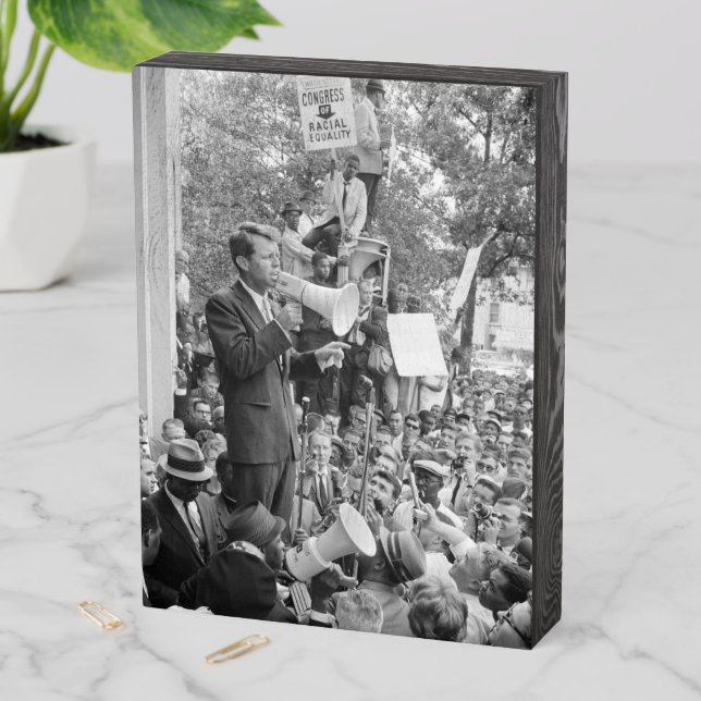 Sen. Robert Kennedy Campaigning for US President   Wooden Box Sign (In Situ Vertical)