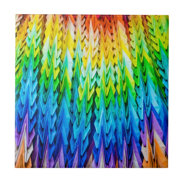 Senbazuru or one thousand origami cranes ceramic tile (Front)