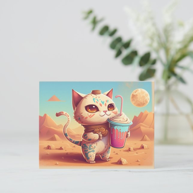 Send a Boba Tea Cat Postcard to Everyone You Love (Standing Front)