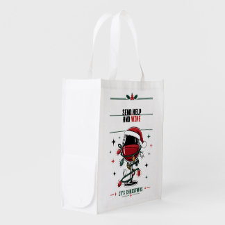 Send Help and Wine Funny Christmas Line Art T-Shir Grocery Bag