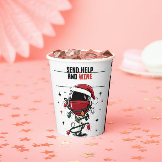 Send Help and Wine Funny Christmas Line Art T-Shir Paper Cups