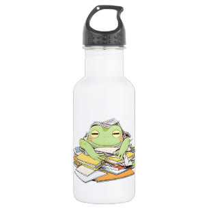 Send Help Frog Buried in Paperwork Kawaii Design Stainless Steel Water Bottle