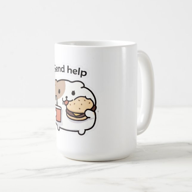 Send Help Funny Coffee Mug – Relatable Stress Meme (Front Right)