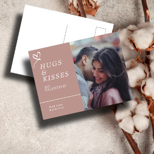 Send Hugs & Kisses with Custom Photo Valentines Postcard