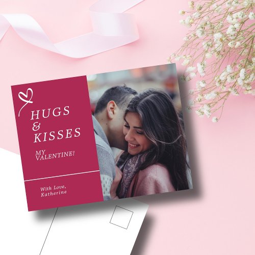 Send Hugs  Kisses with Custom Photo Valentines Postcard