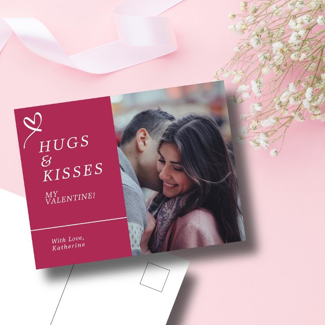 Send Hugs & Kisses with Custom Photo Valentines Postcard (Creator Uploaded)