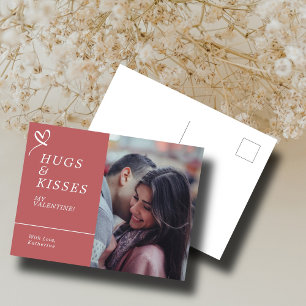 Send Hugs & Kisses with Custom Photo Valentines Postcard