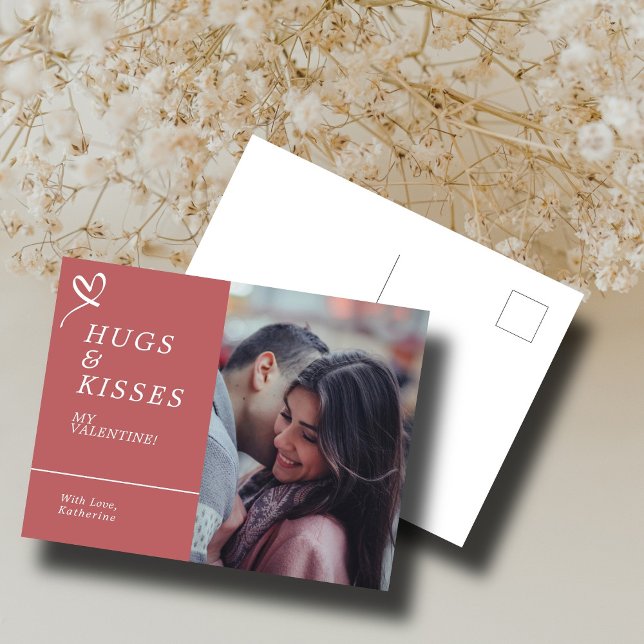 Send Hugs & Kisses with Custom Photo Valentines Postcard (Creator Uploaded)