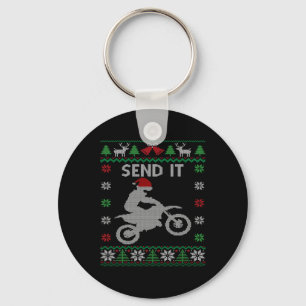 Send It Dirt Bike Riding Santa Motocross Ugly Chri Keychain