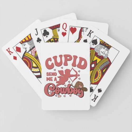 Send Me Cupid Cow Boy Retro Valentine Playing Cards