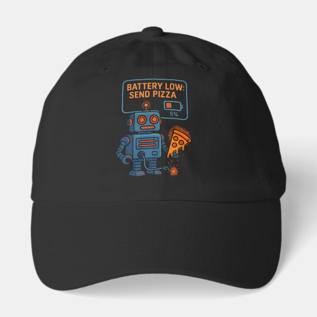 Send Pizza Robot Battery 5% Gaming Foodie Funny Hat (Front)