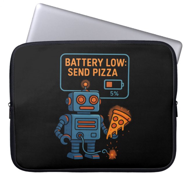 Send Pizza Robot Battery 5% Gaming Foodie Funny Laptop Sleeve (Front)