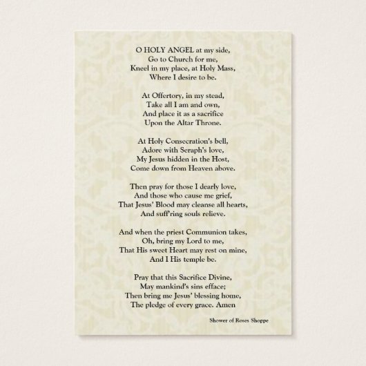 Send Your Guardian Angel to Mass Holy Card (Back)