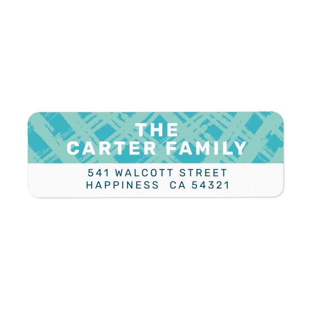 SENDER ADDRESS modern cross hatch pattern mint blu Label (Front)