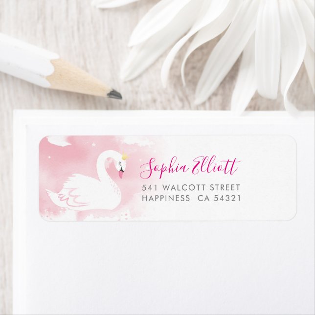 SENDER ADDRESS pretty swan princess whimsical pink Label (Insitu)