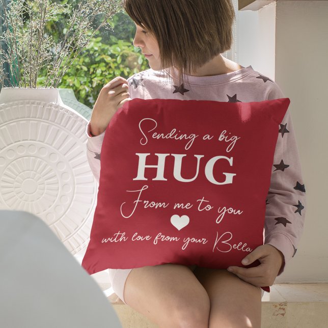 Sending A Big HUG Red Valentine's Day Monogram Throw Pillow (Creator Uploaded)