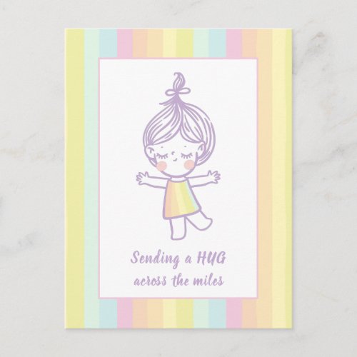 Sending a Hug Cute Pastel Rainbow Girl Postcard