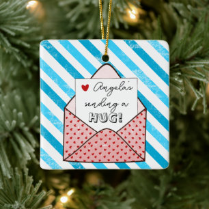 sending a hug this christmas long distance  ceramic ornament