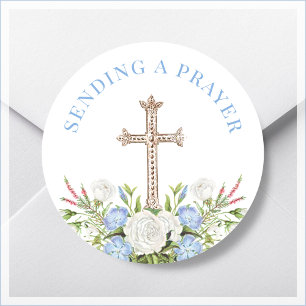 Sending a Prayer   Gold Cross Classic Round Sticker