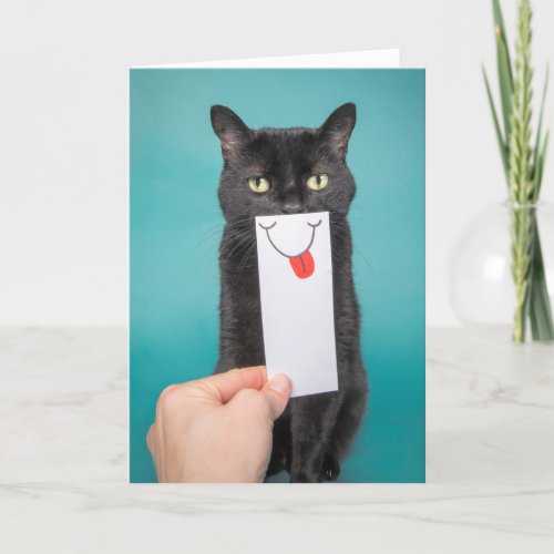 Sending a Smile Funny Cat with Mouth Drawing Holiday Card