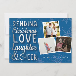 Sending Christmas Love Blue and Silver Holiday Card