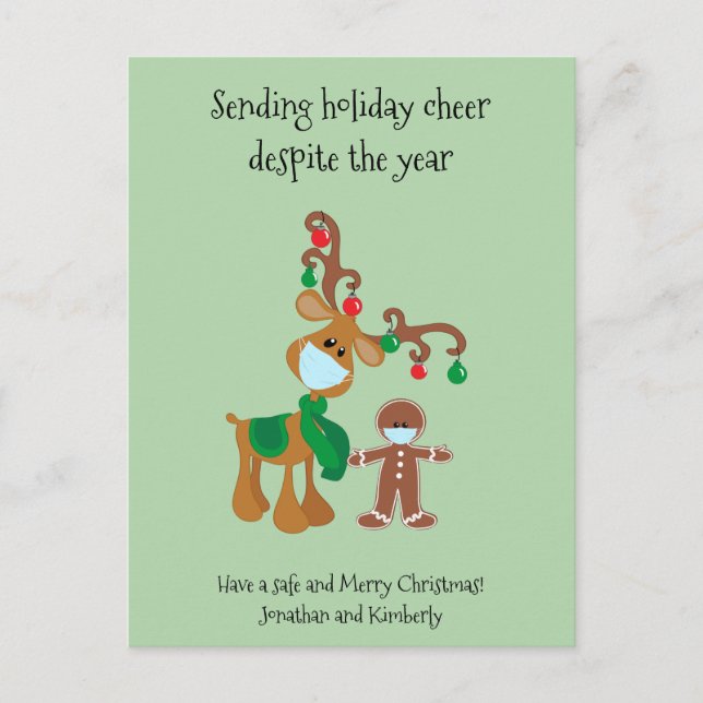 Sending Holiday Cheer Reindeer Face Mask  2021 Postcard (Front)