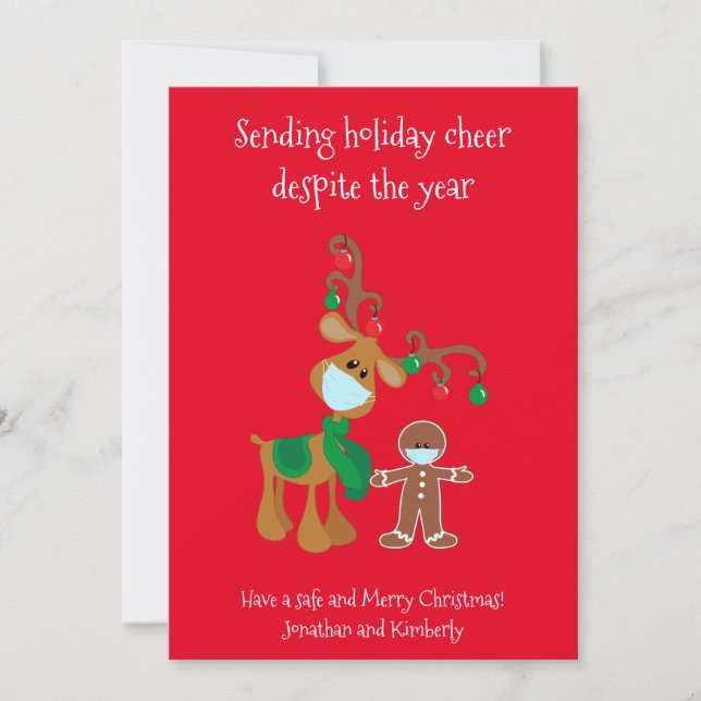 Sending Holiday Cheer Reindeer Face Mask Card (Front)