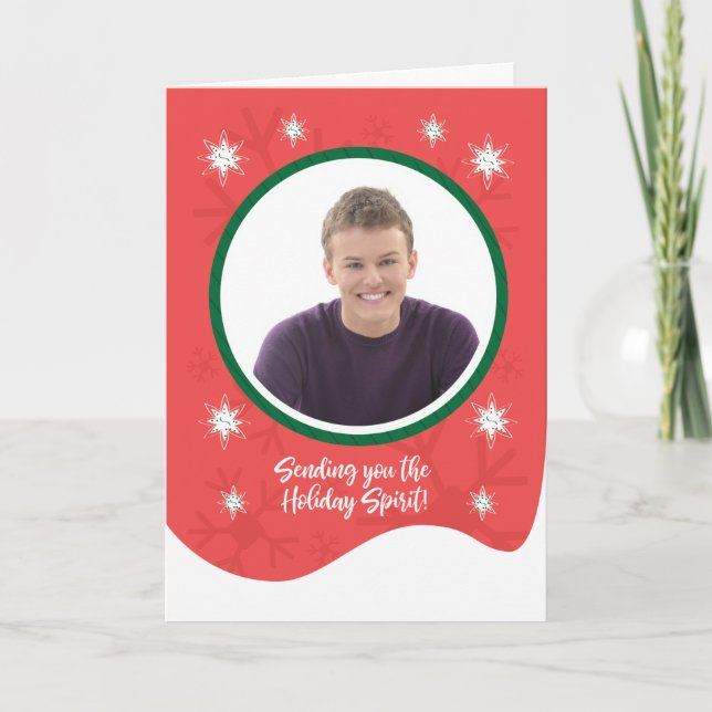 Sending Holiday Spirit Custom Name with Red Photo Card (Front)