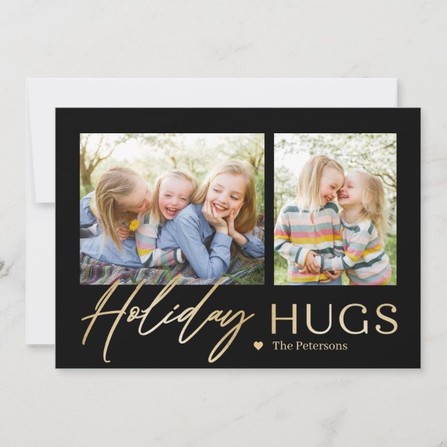 Sending Hugs 2 Photos Holiday Card (Front)