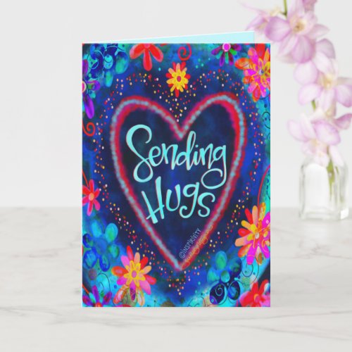 Sending Hugs Blue Heart Pretty Floral Inspirivity Card