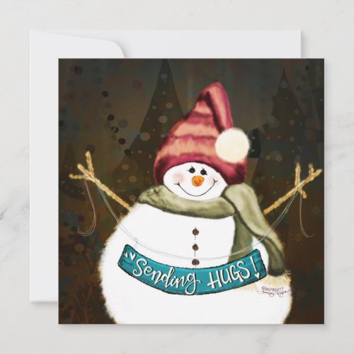 Sending Hugs Cute Snowman Christmas Holiday Card