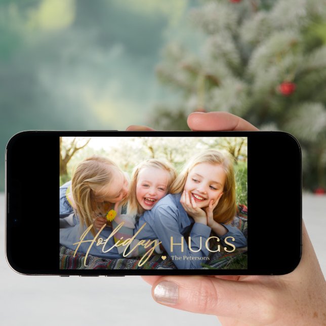Sending Hugs Modern Holiday Photo Card (Front Digital)